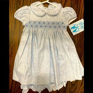 Handmade blue flower smocked dress -NEW w TAGS